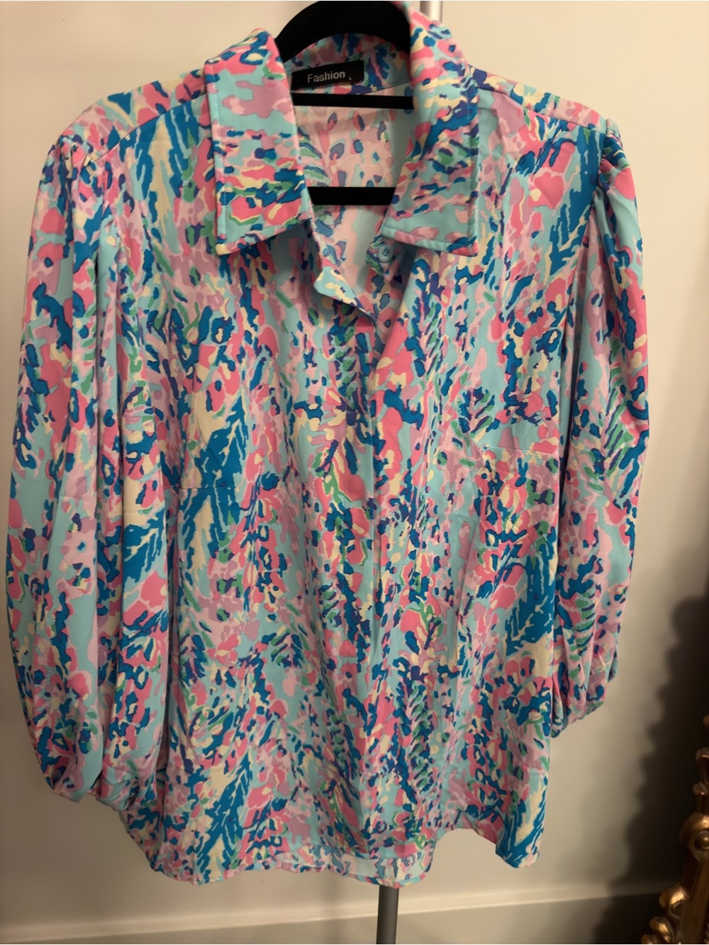 Brand Pastel Abstract Print Women's Blouse - Pink & Blue